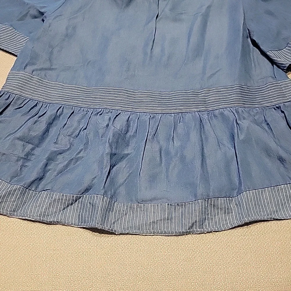 Kate Spade Railroad Top Indigo Broome Street Chambray Tassels Medium Loose Fit